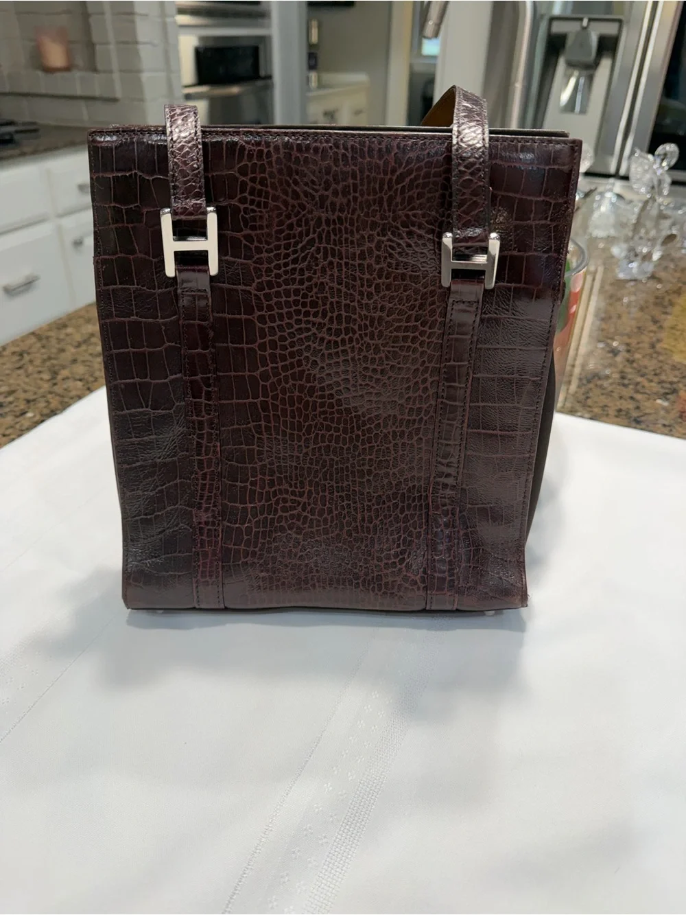 Vintage Giani Bernini Burgundy Croc-Embossed Leather Tote Bag – Silver H Hardwar